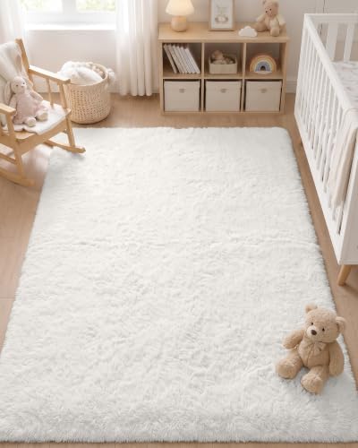 OLANLY 4x5 Machine Washable Accent Rug, Soft Fluffy Shaggy Area Rug by OLANLY