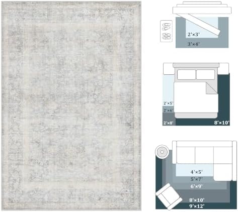 2x3 Washable Blue Cream Neutral Vintage Area Rug - Image 2
