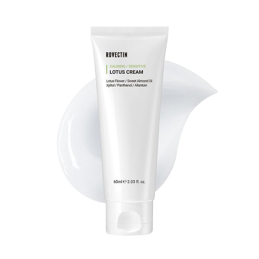 ROVECTIN Calming Lotus Water Cream - Lightweight Moisturizer Face Cream for Oily, Combination Skin | 75% Lotus Water Extract For Skin Purifying, Anti-Aging | Vegan Korean Skincare (2.03 fl oz, 60ml)