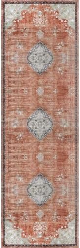 Non Slip Area Rugs 2x7 Boho Medallion Floral Non Skid Rubber Backing Easy Silk - Image 2