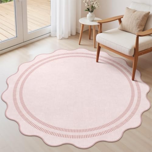 Washable 5ft Area Rugs for Living Room, Solid Pink Non Slip Rugs for Bedroom by LORWER