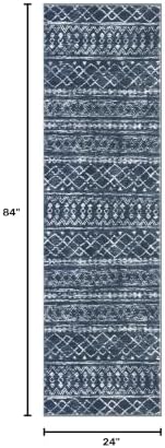 KUTA Moroccan Washable Runner Rug, 2x7 Vintage Navy Blue Boho - Image 2