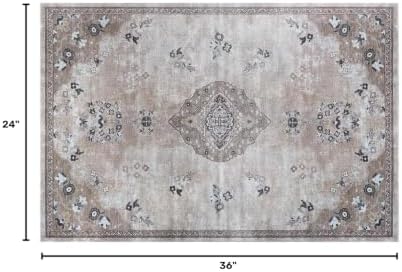 Non Slip Area Rugs 2x3 Boho Medallion Floral Non Skid Rubber Backing Easy Silk - Image 2