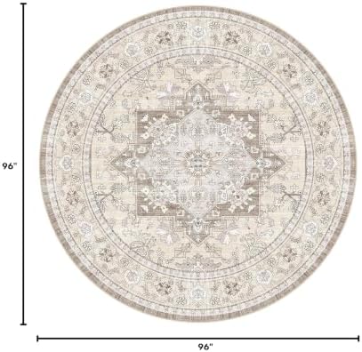 Washable Area Rug-8X8 Vintage Neutral Soft Brown - Image 2
