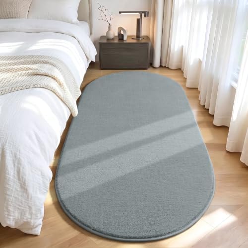 LOCHAS Soft Oval Bedroom Rug 2.6x5.3, Small Washable Grey Rugs by LOCHAS