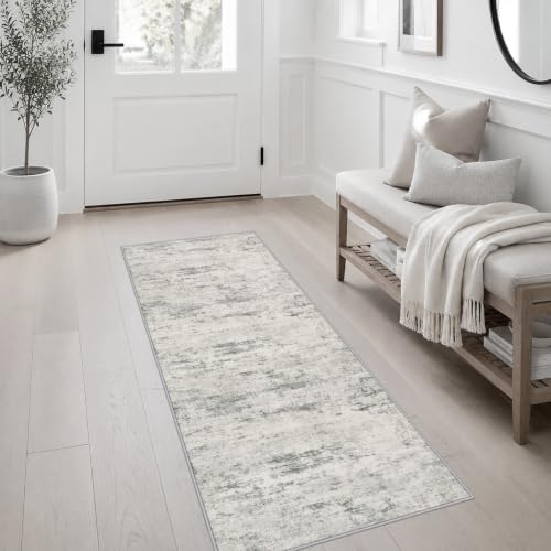 2x5 Washable Runner Rug：Modern Abstract Kitchen Soft Carpet Gray - Image 3