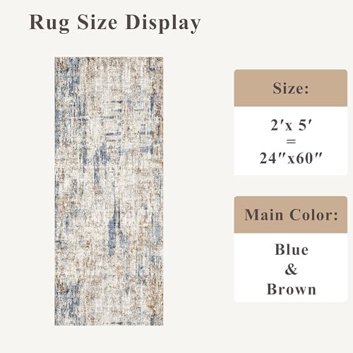 2x5 Non-Slip Washable Runner Rug – Modern Neutral Abstract Small Rug - Image 2