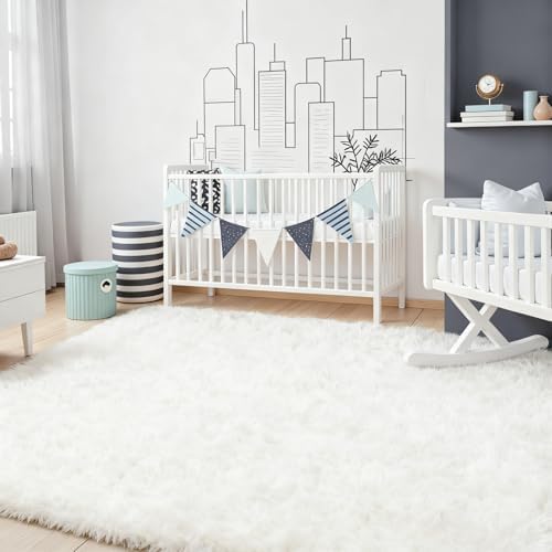 8x10 White Fluffy Fuzzy Shag Area Rug - Image 3