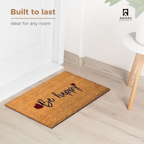 Coir Welcome Mat, Be Happy, 17 x 29 in - Image 5