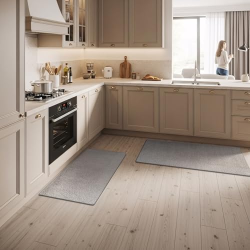 Area Rug 20 in x 30 in Door Mat, 20 in x 48 in Runner 2 Pieces Set Gray by LenaRug