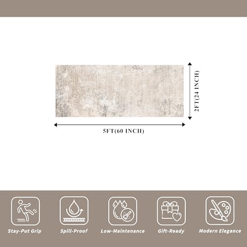 2x5 Washable Kitchen Rug Runner – Non-Slip Abstract Modern Neutral Small Rug - Image 2