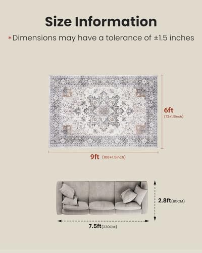 Amada 6x9 Washable Area Rug for Dining Room, Boho Vintage Pattern - Image 2