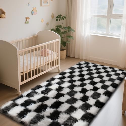 Black and White 2x4 Area Rugs for Bedroom, Fluffy Rug Small Bedside Carpet - Image 2