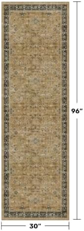 Washable Long Runners for Hallways, Bohemian Rustic Brown and Charcoal Olive - Image 2