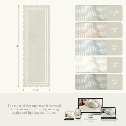 Washable Runner Rug 2.6x8 Kitchen Hallway Scalloped Rugs, Non Skid - Image 2