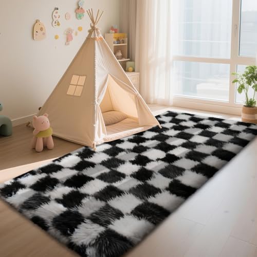 Black and White 2x4 Area Rugs for Bedroom, Fluffy Rug Small Bedside Carpet - Image 3