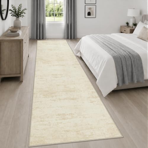 3x14 Washable Runner Rug：Modern Abstract Kitchen Soft Carpet Beige - Image 4