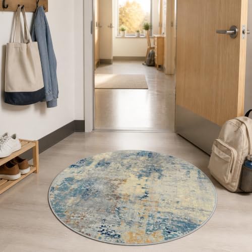 Lahome Modern Abstract Round Rug 3Ft, Contemporary Indoor Floor Throw Carpet by Lahome