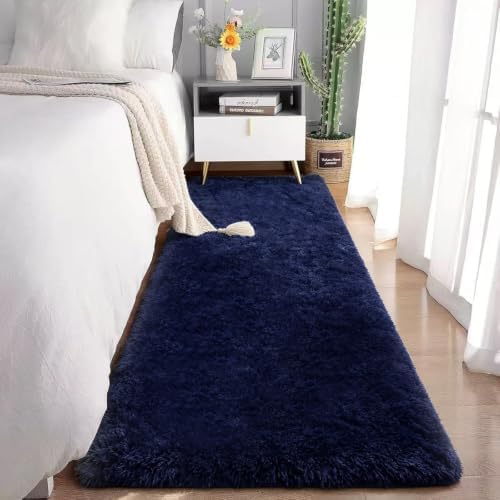 2x6 Dark Blue Fluffy Runner Rug - Image 4