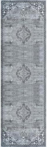 Non Slip Area Rugs 2x7 Boho Medallion Floral Non Skid Rubber Backing Easy Silk - Image 3