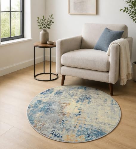 Lahome Modern Abstract Round Rug 3Ft, Contemporary Indoor Floor Throw Carpet - Image 3