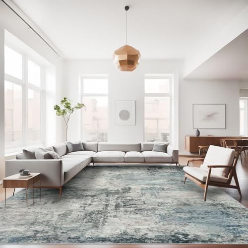 9x12 Area Rug for Living Room: Non Slip Area Rugs for Living Room Blue Grey by RUUGME