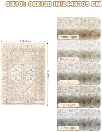 Washable Rugs 8x10 Area Rugs for Living Room, Cream/Beige - Image 2