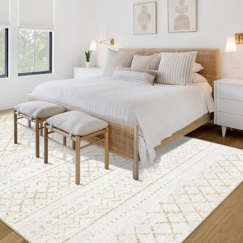 Area Rug 4x6 Geometric Rugs: Washable Boho Moroccan Rug Modern Neutral Stain - Image 6