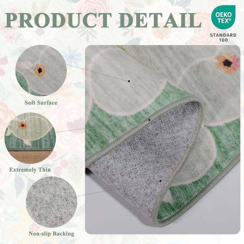 DUKINO 2.6x12 Kitchen Runner Rug, Floral Non Slip Long Washable Rug - Image 4