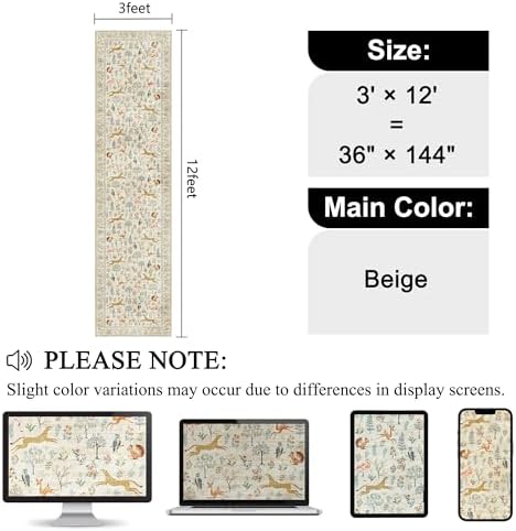 DUKINO 3x12 Runner Rug for Hallway, Washable Animal Rug for Kitchen - Image 2