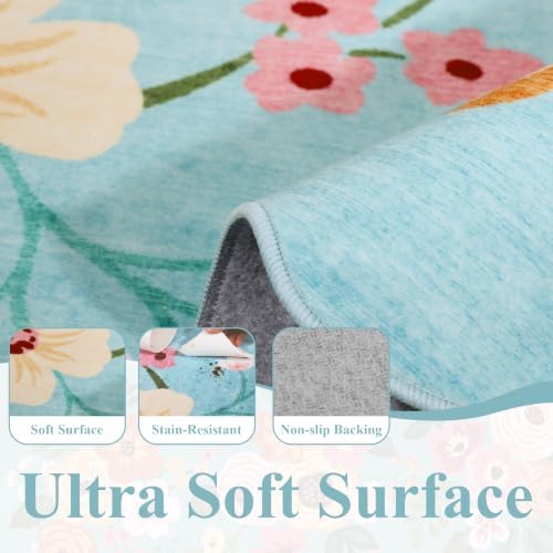 DUKINO 8x10 Area Rug for Living Room, Floral Washable Rug Non Slip - Image 6