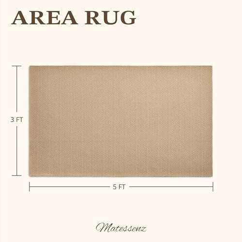 MatEssenz 3x5 ft Faux Linen Area Rug, Washable Woven Textured Carpet - Image 2