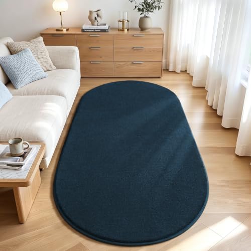 LOCHAS Soft Oval Bedroom Rug 2.6x5.3, Small Washable Navy Blue Rugs - Image 2