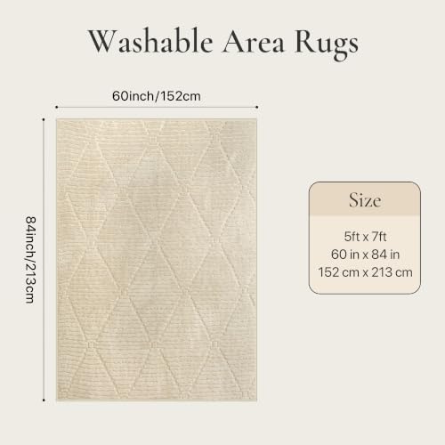 GENIMO Beige Rug 5x7 Washable Area Rugs - Image 2