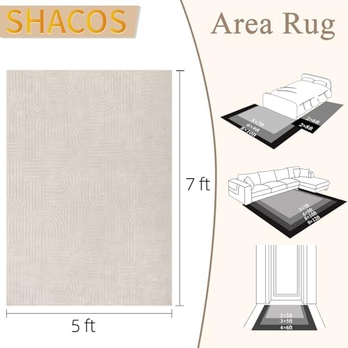 SHACOS Soft Cozy Fluffy Arch Pattern High Low Pile Area Rugs 5'x7' Non Slip - Image 2