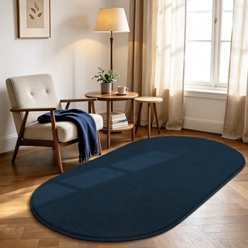 LOCHAS Soft Oval Bedroom Rug 2.6x5.3, Small Washable Navy Blue Rugs - Image 5