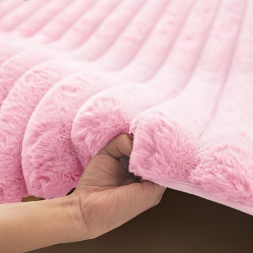 Pink Rabbit Striped Plush Rug 2'x3', Fluffy Shaggy Area Rug - Image 4