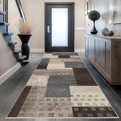 Modern Geometric Patchwork Indoor Blue Runner Rug - Image 2