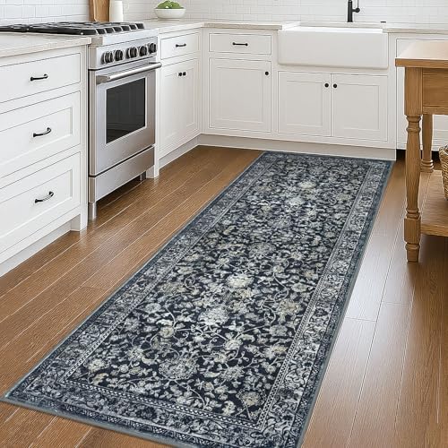 KILOCOCO 3x8 ft Hallway Runner Washable Runner Non-Slip Rug, Midnight Navy - Image 3