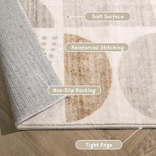 MUJOO Round Rugs 5ft, Circle Area Rug Washable Non Slip Modern Abstract - Image 5