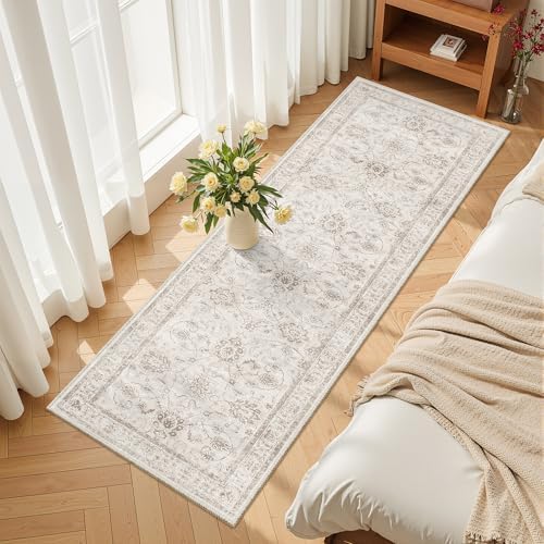 Madane Washable Runner Rug 2x5, Vintage Kitchen Hallway Rug Brown/Ivory by Madane