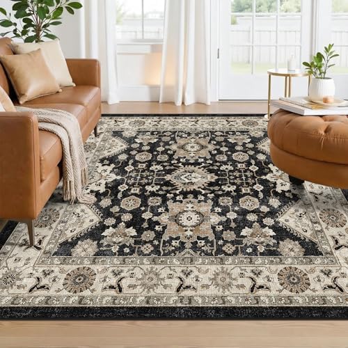 Black Washable Square 5x5 Rug: Ultra Soft Living Room Area Rug Under Sofa by TOPRUUG