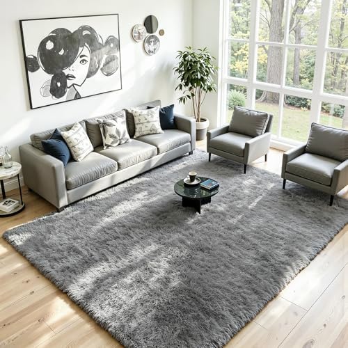 8x10 Fluffy Area Rug for Living Room: Non-Slip Light Grey Bedroom Carpet - Image 2