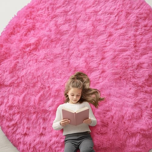 OLANLY Hot Pink Round Rugs for Bedroom by OLANLY