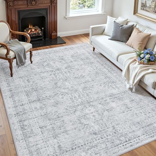8x8 Area Rugs Living Room: Bedroom Neutral Washable Carpet Gray - Image 3