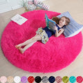 Amdrebio Hot Pink Fluffy Round Rug 4Ft by Amdrebio