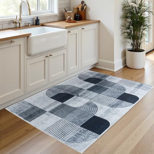 Washable Modern Geometric Entryway Rug, Small Throw Rug Grey 2x3 ft - Image 5