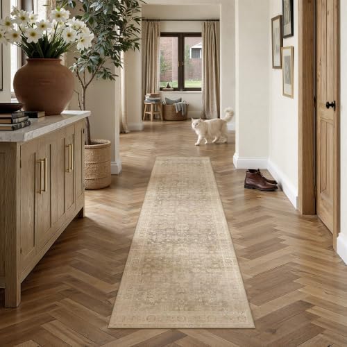 HUGEAR Beige Runner Rugs 2x8 Hallway Washable Rug Carpet by HUGEAR