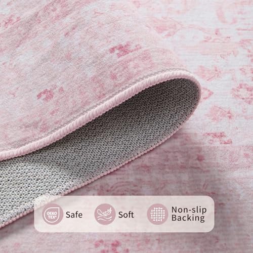 Rugxara Pink 4x6 Area Rug Washable Rug - Image 5