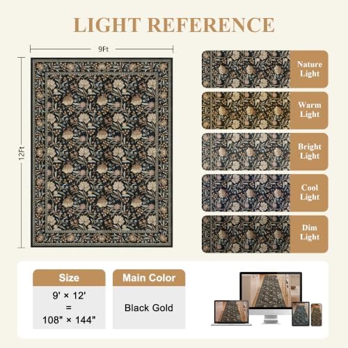 DUKINO 9x12 Area Rug for Living Room, Vintage Floral Washable Rug - Image 2